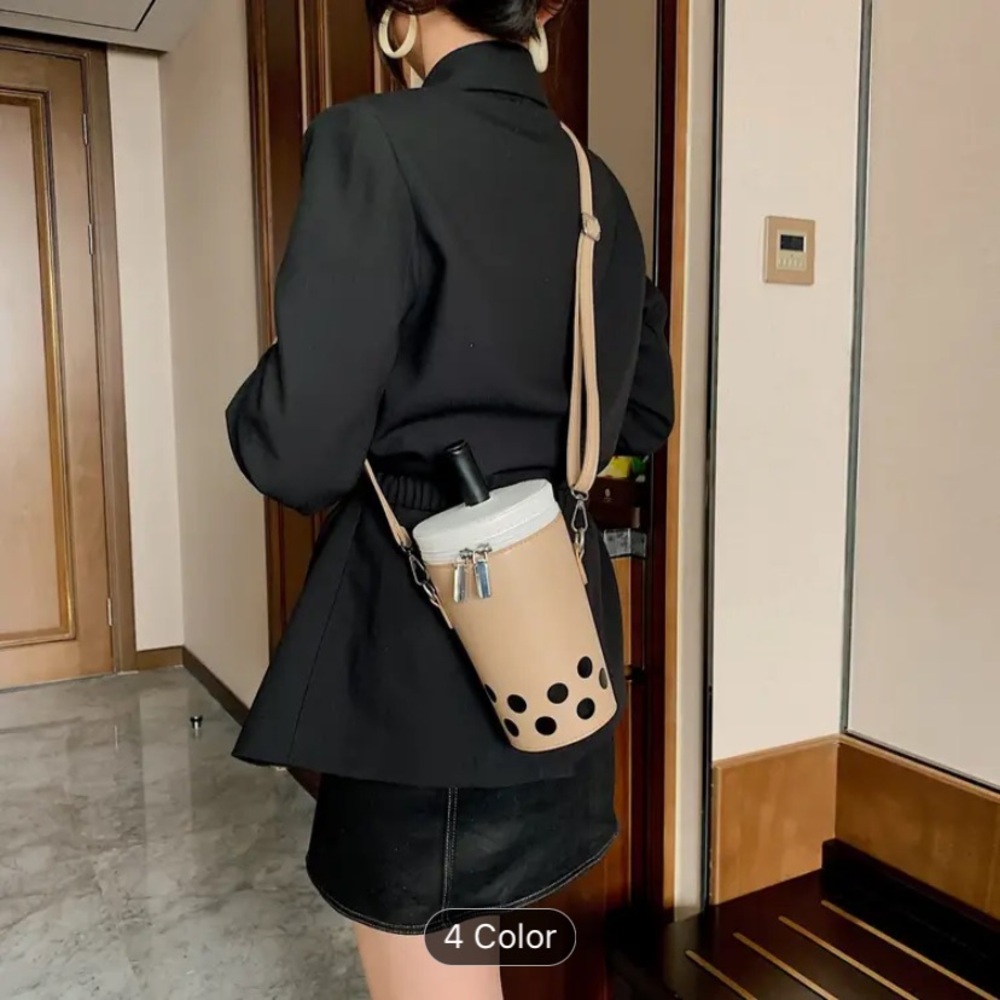 Chic Bubble Tea Crossbody Bag - Tan, Green, Purple - Picture 5 of 8